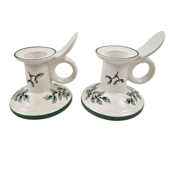 Spode Christmas Tree Candle Stick Holders Finger Loop England S2234-C Retired - Picture 1 of 8
